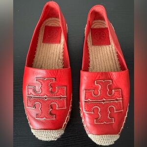 Tory Burch Shoes | Leather Tory Burch Red Ines Espadrilles Size 5 | Color: Red